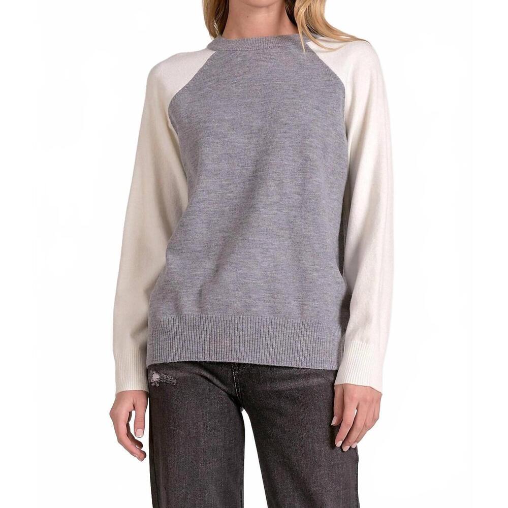 NEW ELAN tatum crewneck sweater in grey/white colorblock